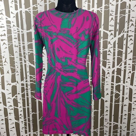 BCBG Hot Pink & Kelly Green Faux Knotted Front Dress sz XS - Picture 6 of 6